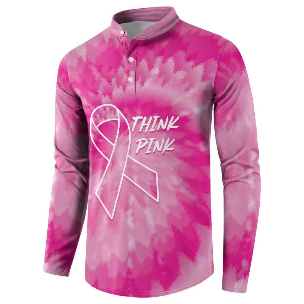 Personalized Breast Cancer Awareness Button Sweatshirt Think Pink Tie Dye Ribbon - Wonder Print Shop