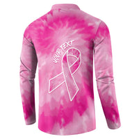 Personalized Breast Cancer Awareness Button Sweatshirt Think Pink Tie Dye Ribbon - Wonder Print Shop