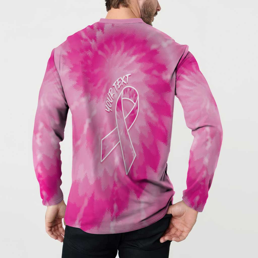 Personalized Breast Cancer Awareness Button Sweatshirt Think Pink Tie Dye Ribbon - Wonder Print Shop