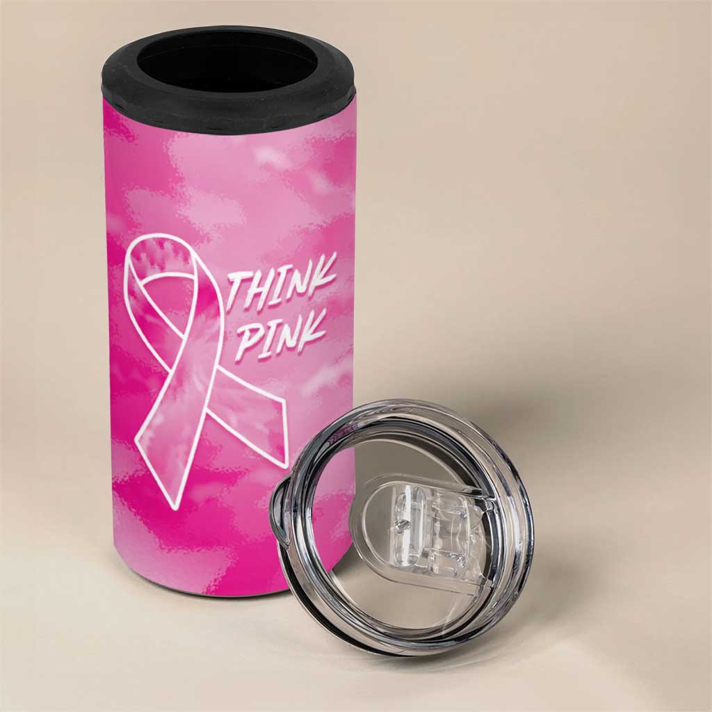 Personalized Breast Cancer Awareness 4 in 1 Can Cooler Tumbler Think Pink Tie Dye Ribbon - Wonder Print Shop