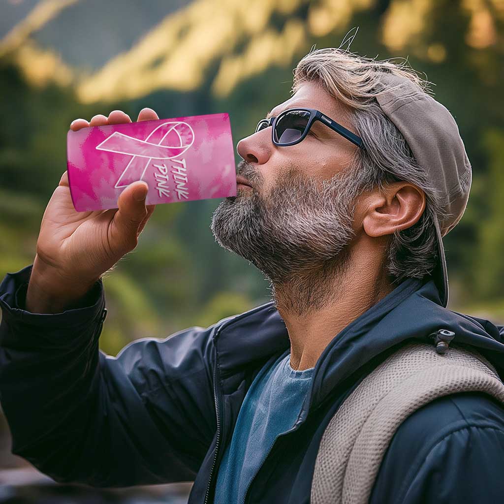 Personalized Breast Cancer Awareness 4 in 1 Can Cooler Tumbler Think Pink Tie Dye Ribbon - Wonder Print Shop