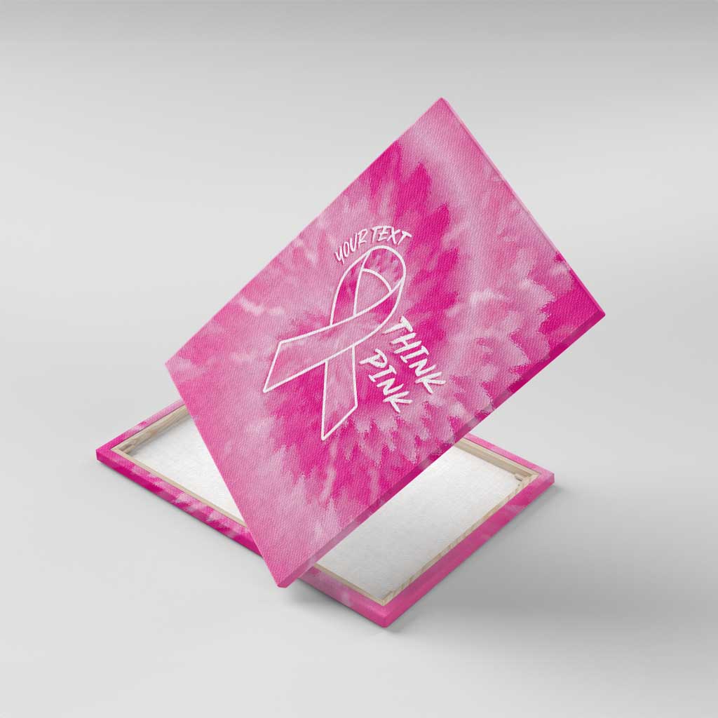 Personalized Breast Cancer Awareness Canvas Wall Art Think Pink Tie Dye Ribbon - Wonder Print Shop