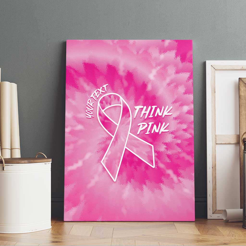 Personalized Breast Cancer Awareness Canvas Wall Art Think Pink Tie Dye Ribbon - Wonder Print Shop