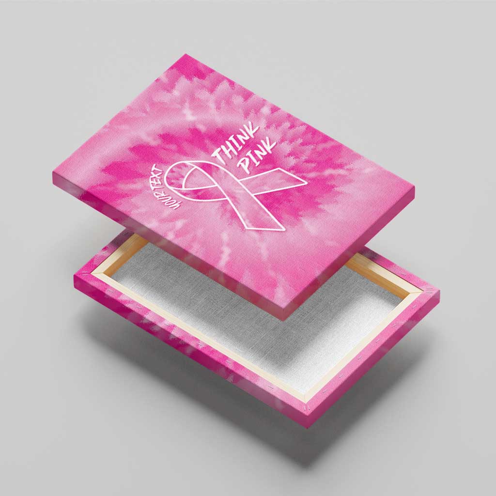 Personalized Breast Cancer Awareness Canvas Wall Art Think Pink Tie Dye Ribbon - Wonder Print Shop