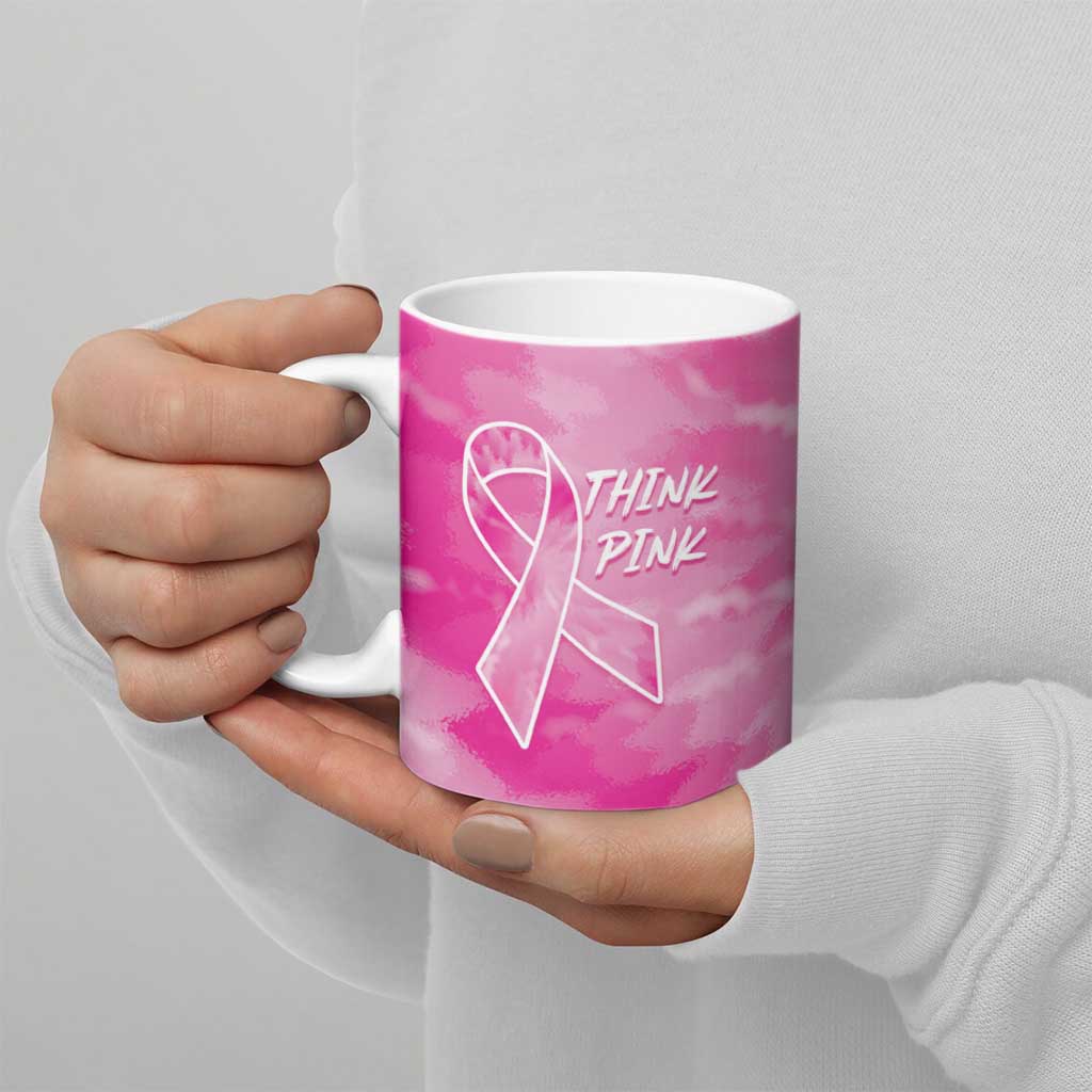 Breast Cancer Awareness Ceramic Mug Think Pink Tie Dye Ribbon - Wonder Print Shop
