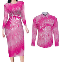 Personalized Breast Cancer Awareness Couples Matching Long Sleeve Bodycon Dress and Long Sleeve Button Shirt Think Pink Tie Dye Ribbon - Wonder Print Shop