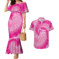 Personalized Breast Cancer Awareness Couples Matching Mermaid Dress and Hawaiian Shirt Think Pink Tie Dye Ribbon - Wonder Print Shop