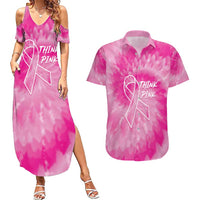 Personalized Breast Cancer Awareness Couples Matching Summer Maxi Dress and Hawaiian Shirt Think Pink Tie Dye Ribbon - Wonder Print Shop