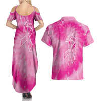 Personalized Breast Cancer Awareness Couples Matching Summer Maxi Dress and Hawaiian Shirt Think Pink Tie Dye Ribbon - Wonder Print Shop