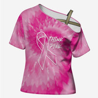 Breast Cancer Awareness Cross Shoulder Shirt Think Pink Tie Dye Ribbon - Wonder Print Shop