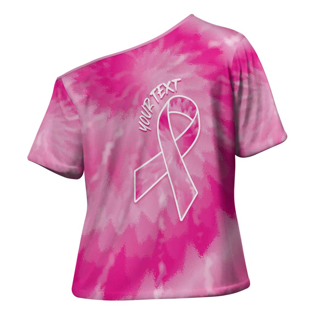 Breast Cancer Awareness Cross Shoulder Shirt Think Pink Tie Dye Ribbon - Wonder Print Shop
