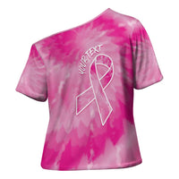 Breast Cancer Awareness Cross Shoulder Shirt Think Pink Tie Dye Ribbon - Wonder Print Shop