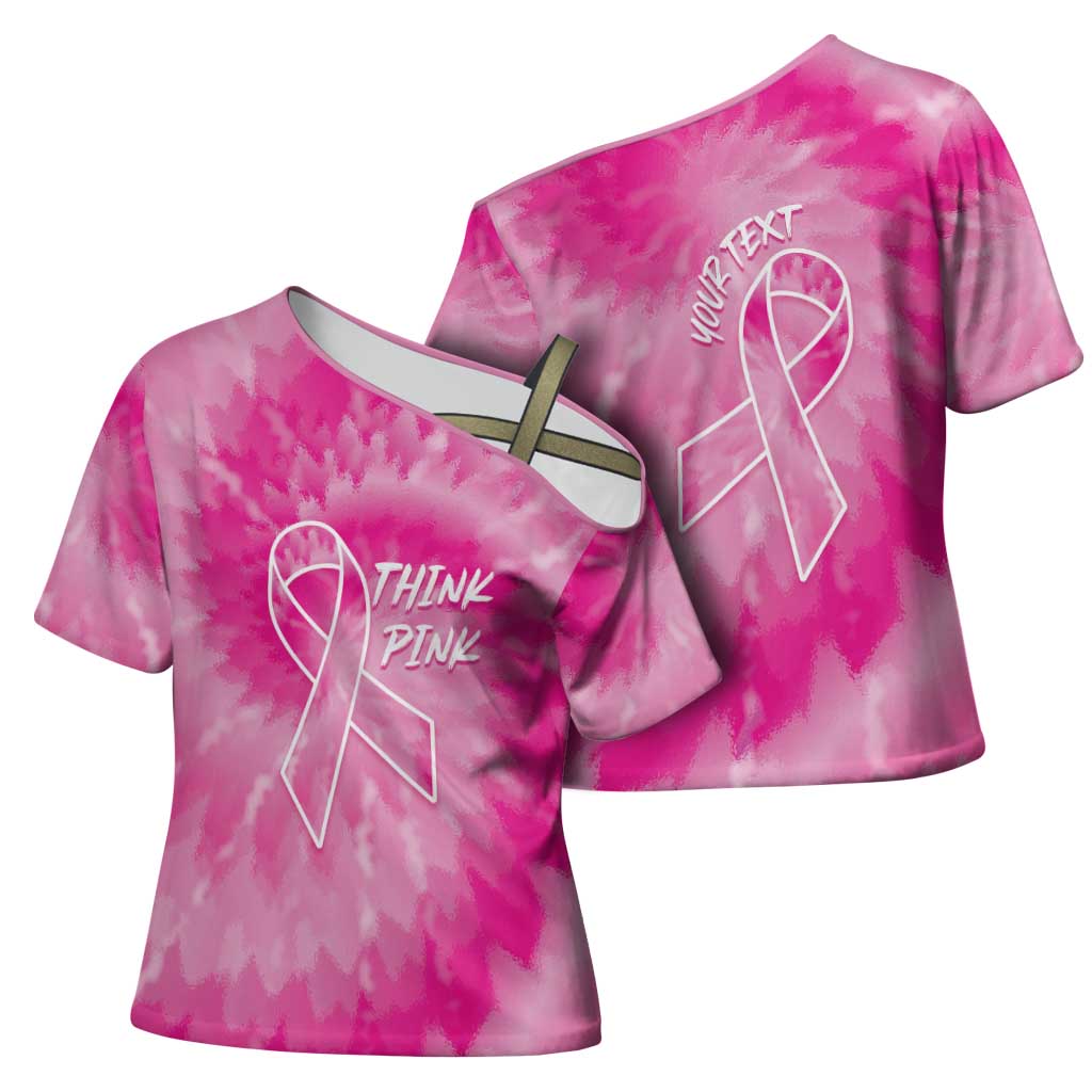 Breast Cancer Awareness Cross Shoulder Shirt Think Pink Tie Dye Ribbon - Wonder Print Shop