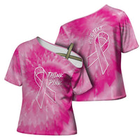 Breast Cancer Awareness Cross Shoulder Shirt Think Pink Tie Dye Ribbon - Wonder Print Shop