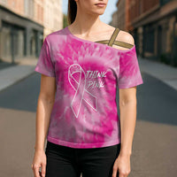 Breast Cancer Awareness Cross Shoulder Shirt Think Pink Tie Dye Ribbon - Wonder Print Shop