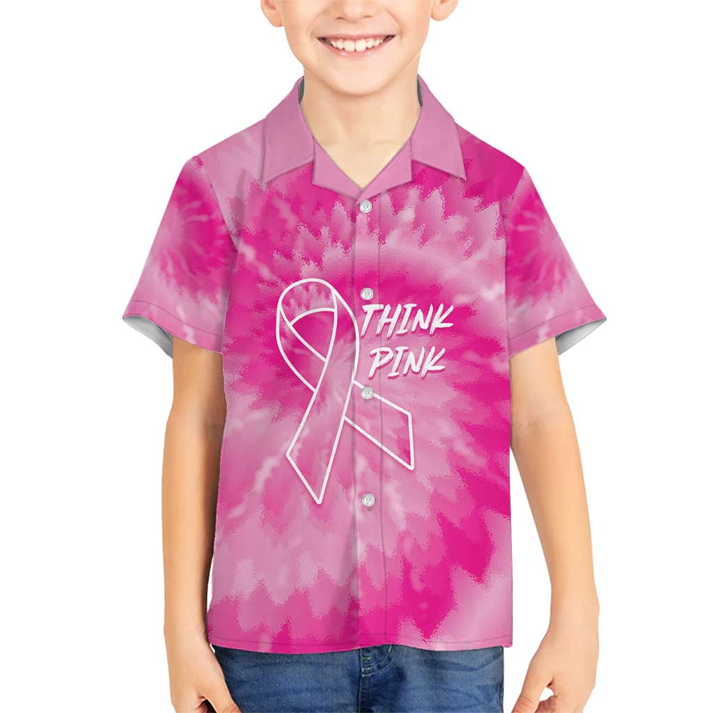 Personalized Breast Cancer Awareness Family Matching Long Sleeve Bodycon Dress and Hawaiian Shirt Think Pink Tie Dye Ribbon - Wonder Print Shop