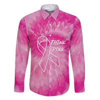 Personalized Breast Cancer Awareness Family Matching Off The Shoulder Long Sleeve Dress and Hawaiian Shirt Think Pink Tie Dye Ribbon - Wonder Print Shop