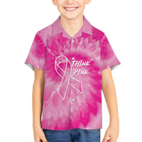 Personalized Breast Cancer Awareness Family Matching Off The Shoulder Long Sleeve Dress and Hawaiian Shirt Think Pink Tie Dye Ribbon - Wonder Print Shop
