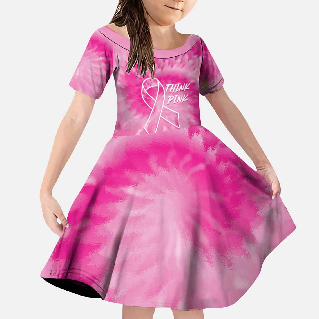 Personalized Breast Cancer Awareness Family Matching Off Shoulder Maxi Dress and Hawaiian Shirt Think Pink Tie Dye Ribbon - Wonder Print Shop