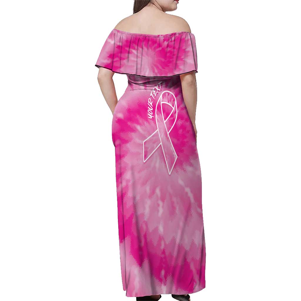 Personalized Breast Cancer Awareness Family Matching Off Shoulder Maxi Dress and Hawaiian Shirt Think Pink Tie Dye Ribbon - Wonder Print Shop