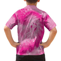 Personalized Breast Cancer Awareness Family Matching Off Shoulder Short Dress and Hawaiian Shirt Think Pink Tie Dye Ribbon - Wonder Print Shop