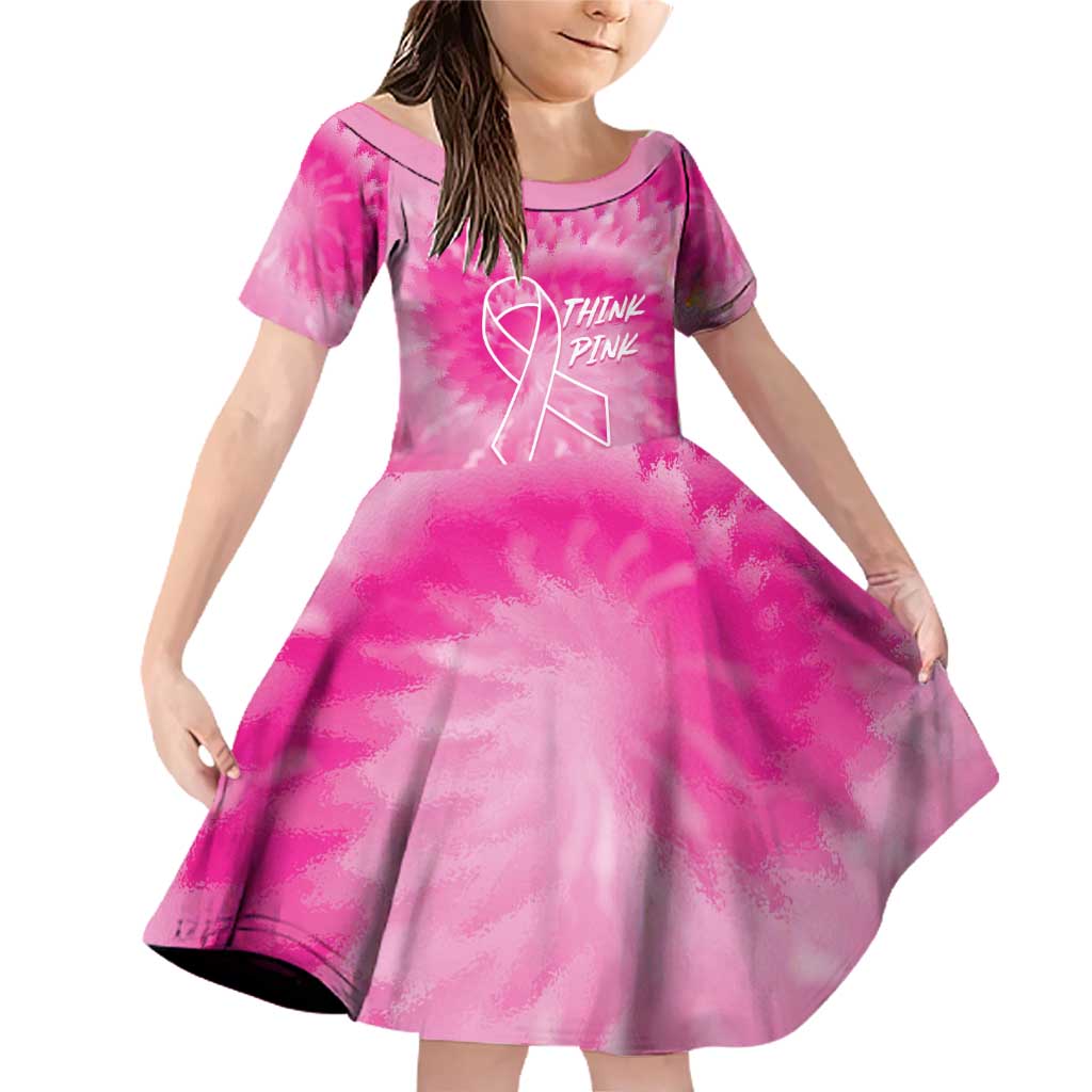 Personalized Breast Cancer Awareness Family Matching Off Shoulder Short Dress and Hawaiian Shirt Think Pink Tie Dye Ribbon - Wonder Print Shop