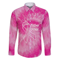 Personalized Breast Cancer Awareness Family Matching Off Shoulder Short Dress and Hawaiian Shirt Think Pink Tie Dye Ribbon - Wonder Print Shop