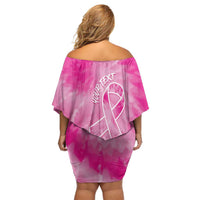Personalized Breast Cancer Awareness Family Matching Off Shoulder Short Dress and Hawaiian Shirt Think Pink Tie Dye Ribbon - Wonder Print Shop