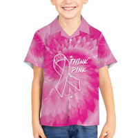 Personalized Breast Cancer Awareness Family Matching Off Shoulder Short Dress and Hawaiian Shirt Think Pink Tie Dye Ribbon - Wonder Print Shop