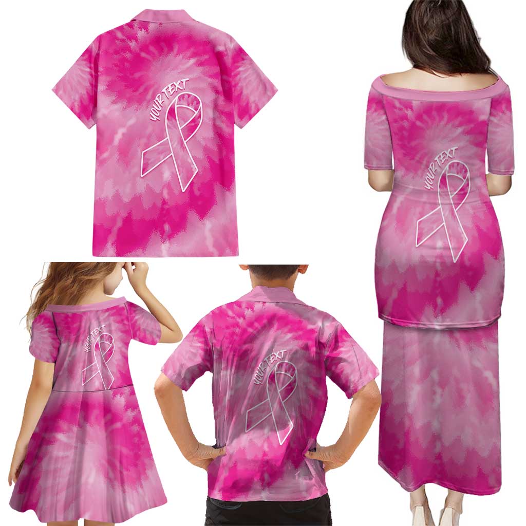 Personalized Breast Cancer Awareness Family Matching Puletasi and Hawaiian Shirt Think Pink Tie Dye Ribbon - Wonder Print Shop