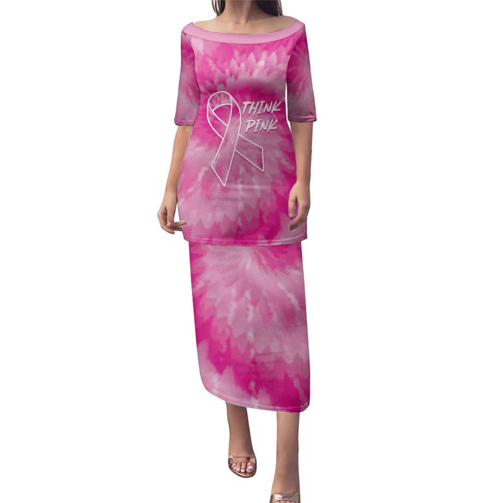 Personalized Breast Cancer Awareness Family Matching Puletasi and Hawaiian Shirt Think Pink Tie Dye Ribbon - Wonder Print Shop