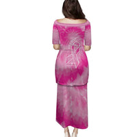 Personalized Breast Cancer Awareness Family Matching Puletasi and Hawaiian Shirt Think Pink Tie Dye Ribbon - Wonder Print Shop