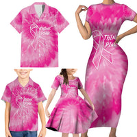 Personalized Breast Cancer Awareness Family Matching Short Sleeve Bodycon Dress and Hawaiian Shirt Think Pink Tie Dye Ribbon - Wonder Print Shop