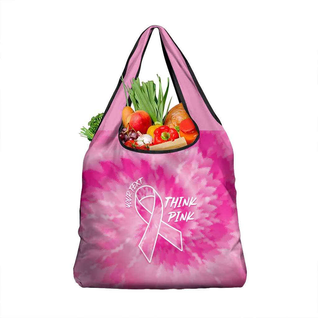 Personalized Breast Cancer Awareness Grocery Bag Think Pink Tie Dye Ribbon - Wonder Print Shop