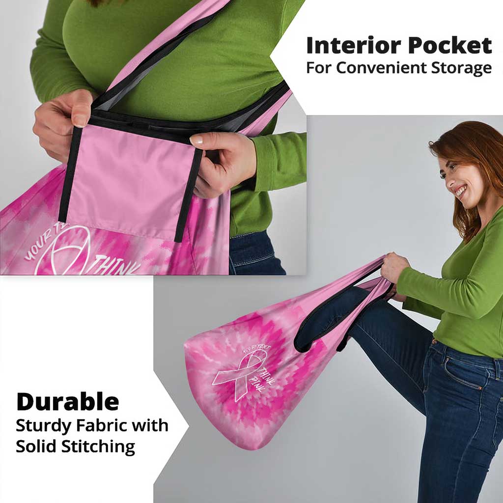 Personalized Breast Cancer Awareness Grocery Bag Think Pink Tie Dye Ribbon - Wonder Print Shop