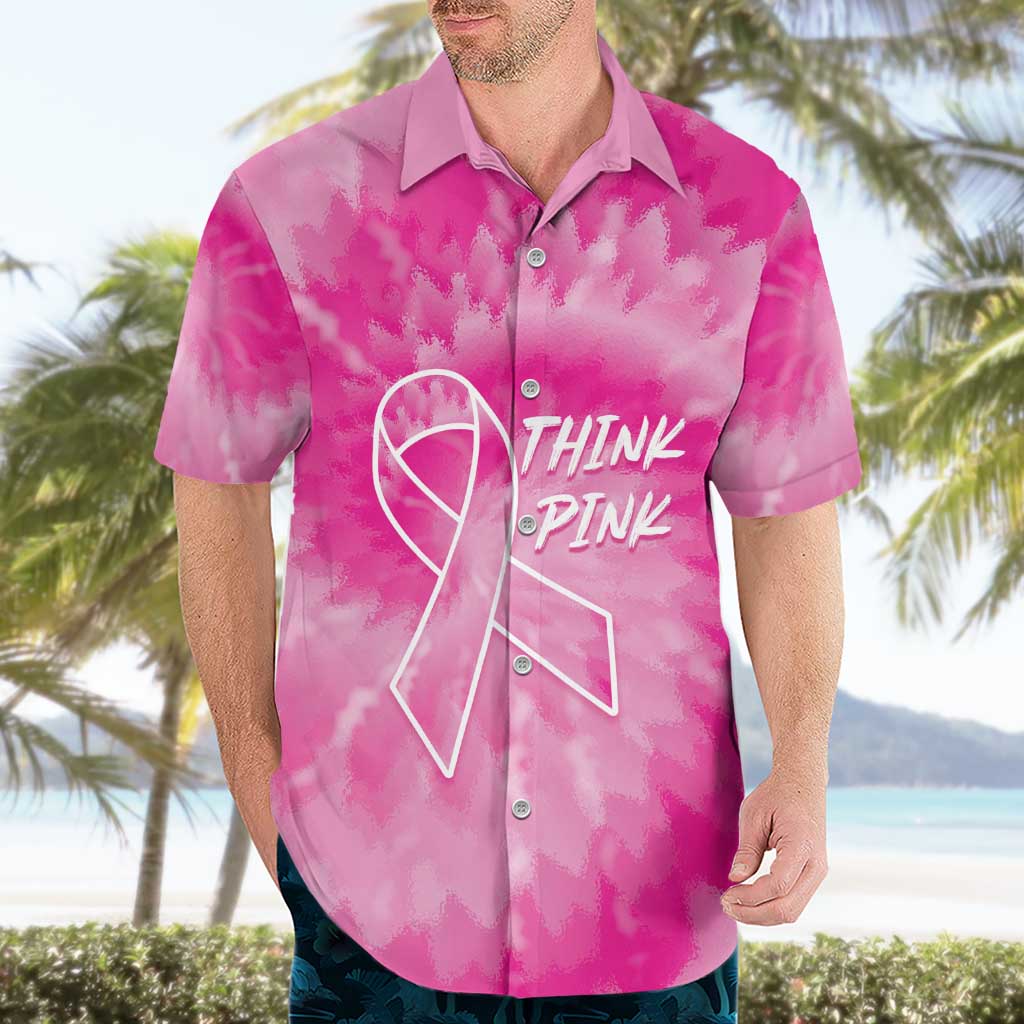 Personalized Breast Cancer Awareness Hawaiian Shirt Think Pink Tie Dye Ribbon - Wonder Print Shop