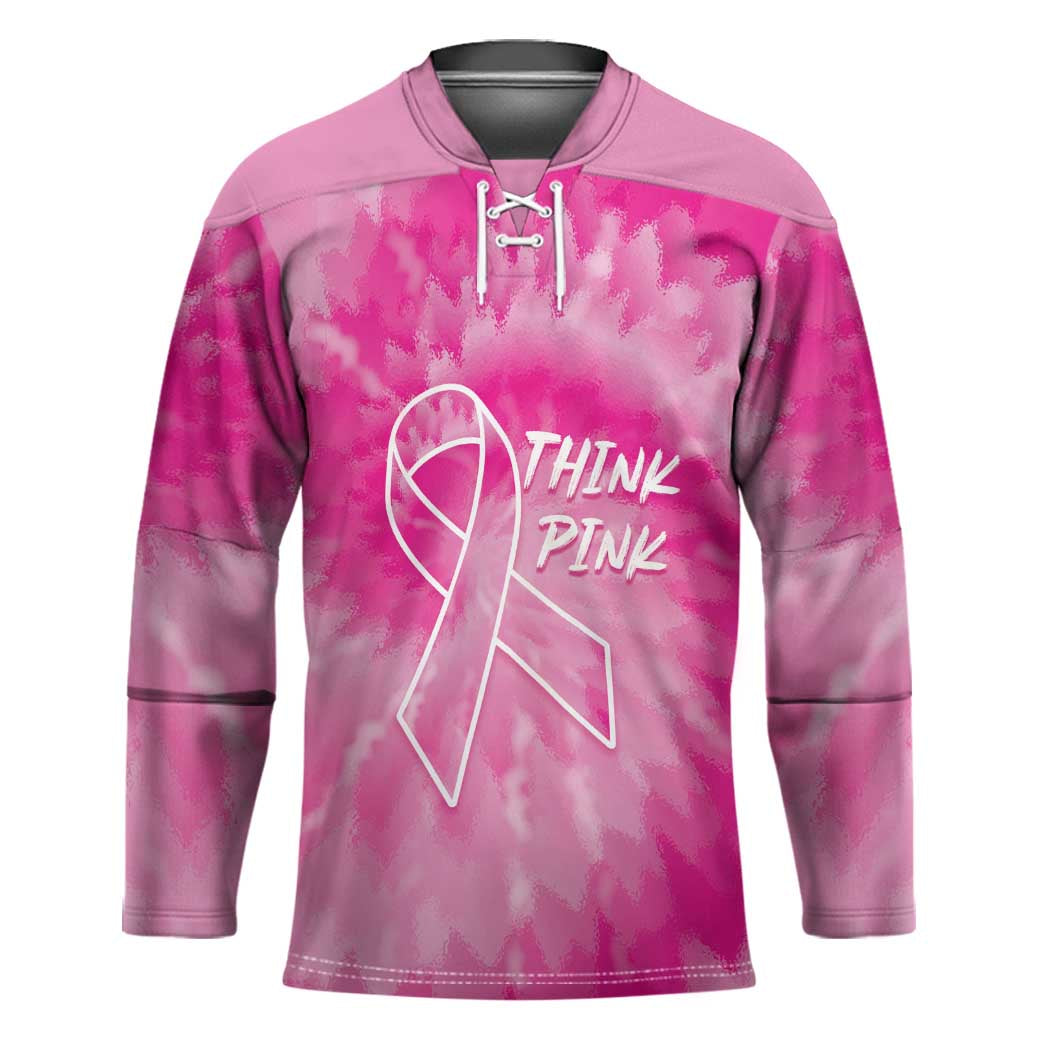 Breast Cancer Awareness Hockey Jersey Think Pink Tie Dye Ribbon - Wonder Print Shop