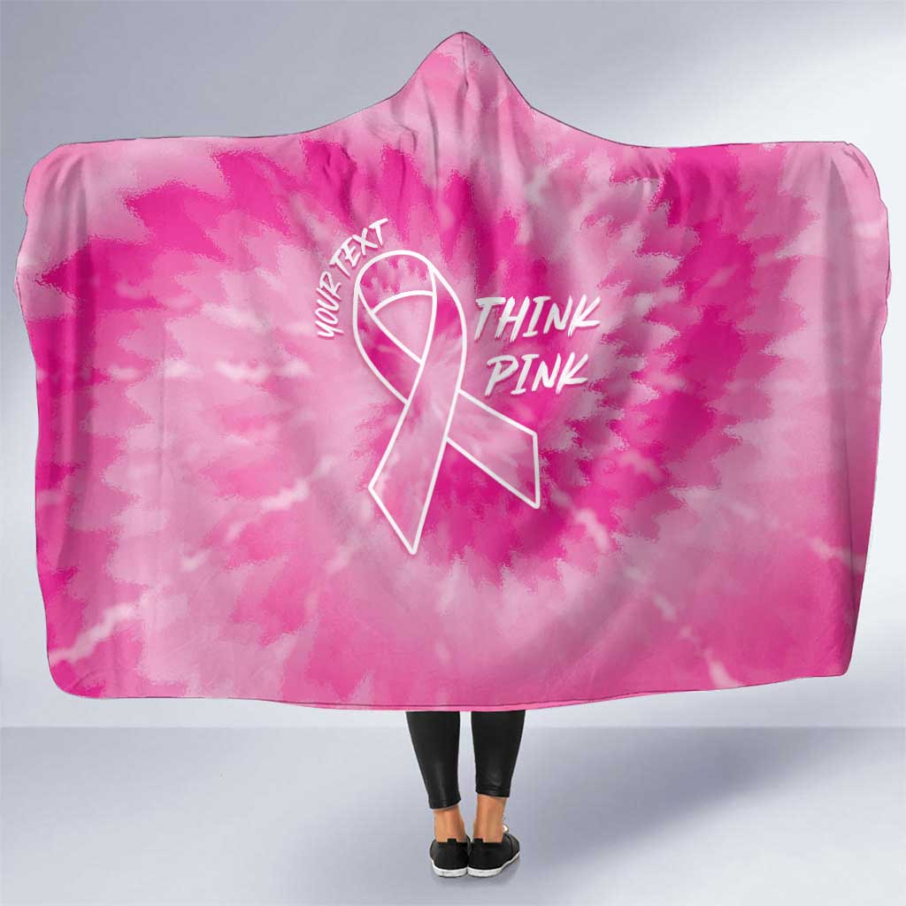 Personalized Breast Cancer Awareness Hooded Blanket Think Pink Tie Dye Ribbon - Wonder Print Shop
