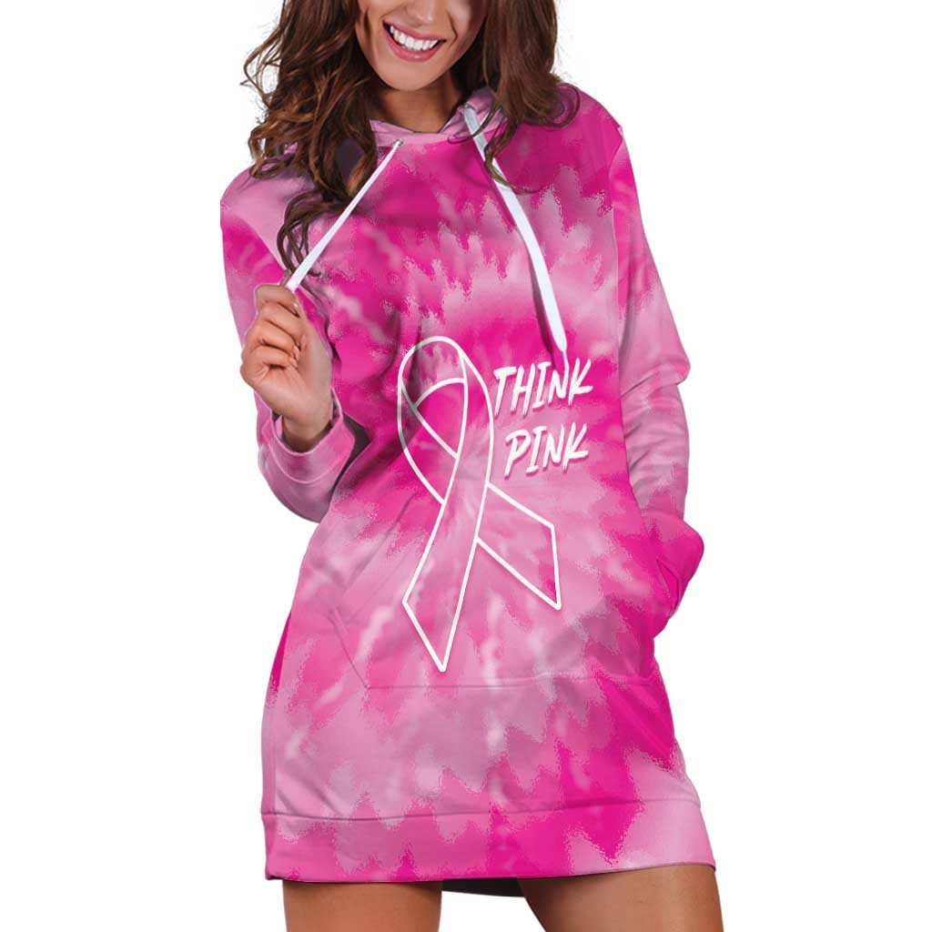 Personalized Breast Cancer Awareness Hoodie Dress Think Pink Tie Dye Ribbon - Wonder Print Shop