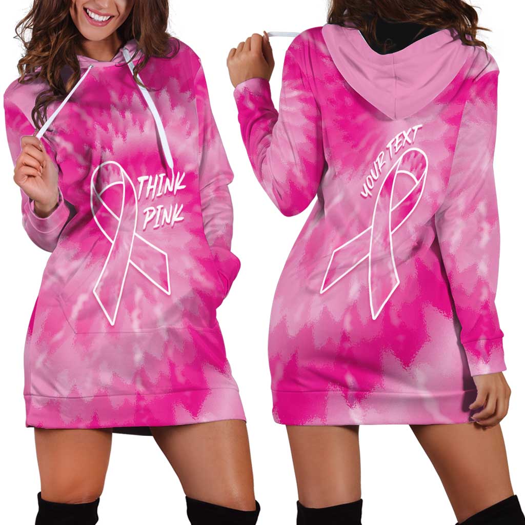 Personalized Breast Cancer Awareness Hoodie Dress Think Pink Tie Dye Ribbon - Wonder Print Shop