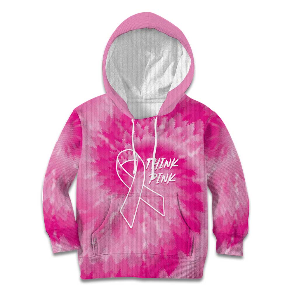 Personalized Breast Cancer Awareness Kid Hoodie Think Pink Tie Dye Ribbon - Wonder Print Shop