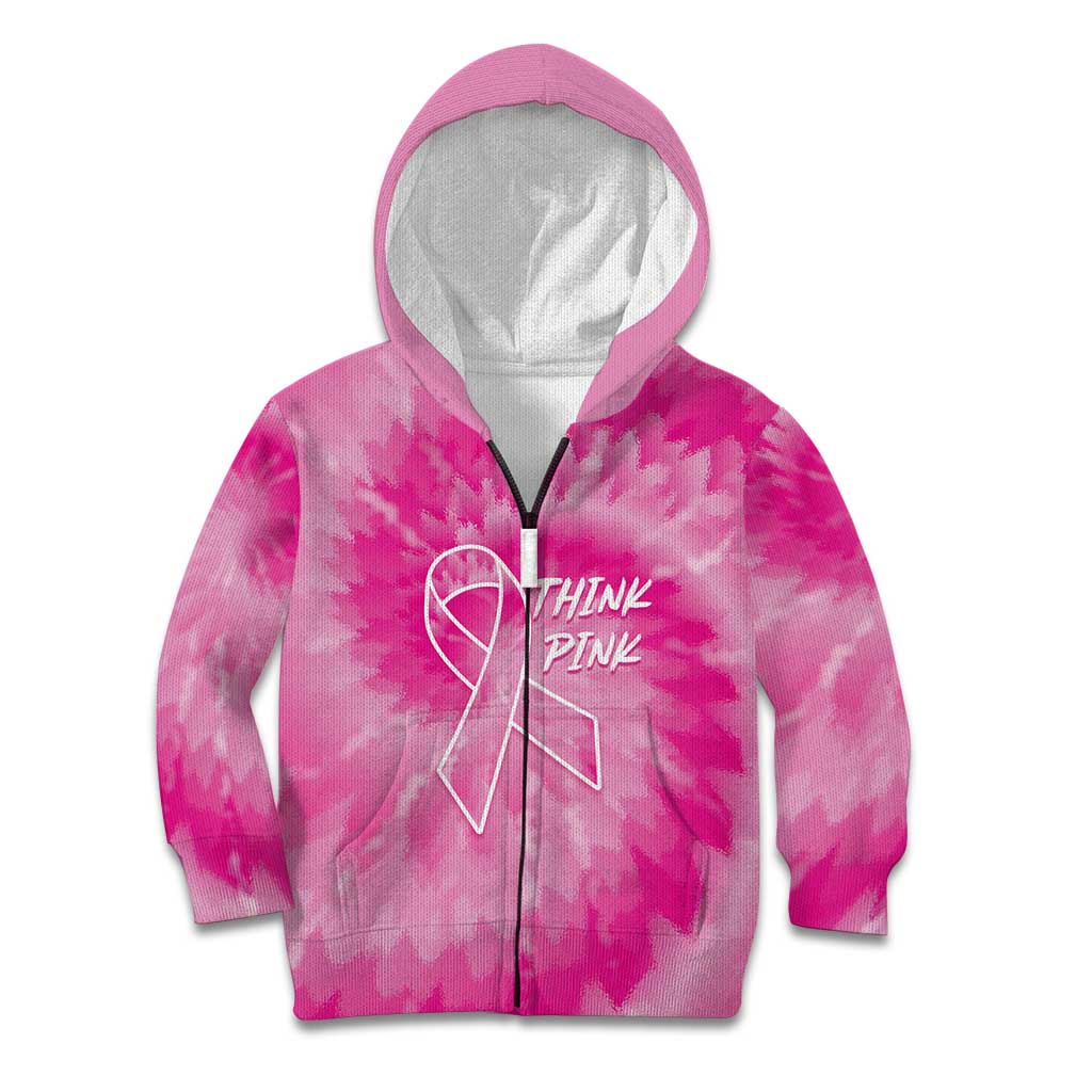 Personalized Breast Cancer Awareness Kid Hoodie Think Pink Tie Dye Ribbon - Wonder Print Shop