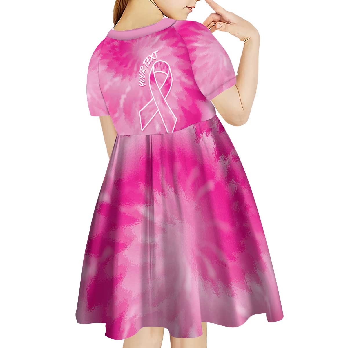 Personalized Breast Cancer Awareness Kid Short Sleeve Dress Think Pink Tie Dye Ribbon - Wonder Print Shop