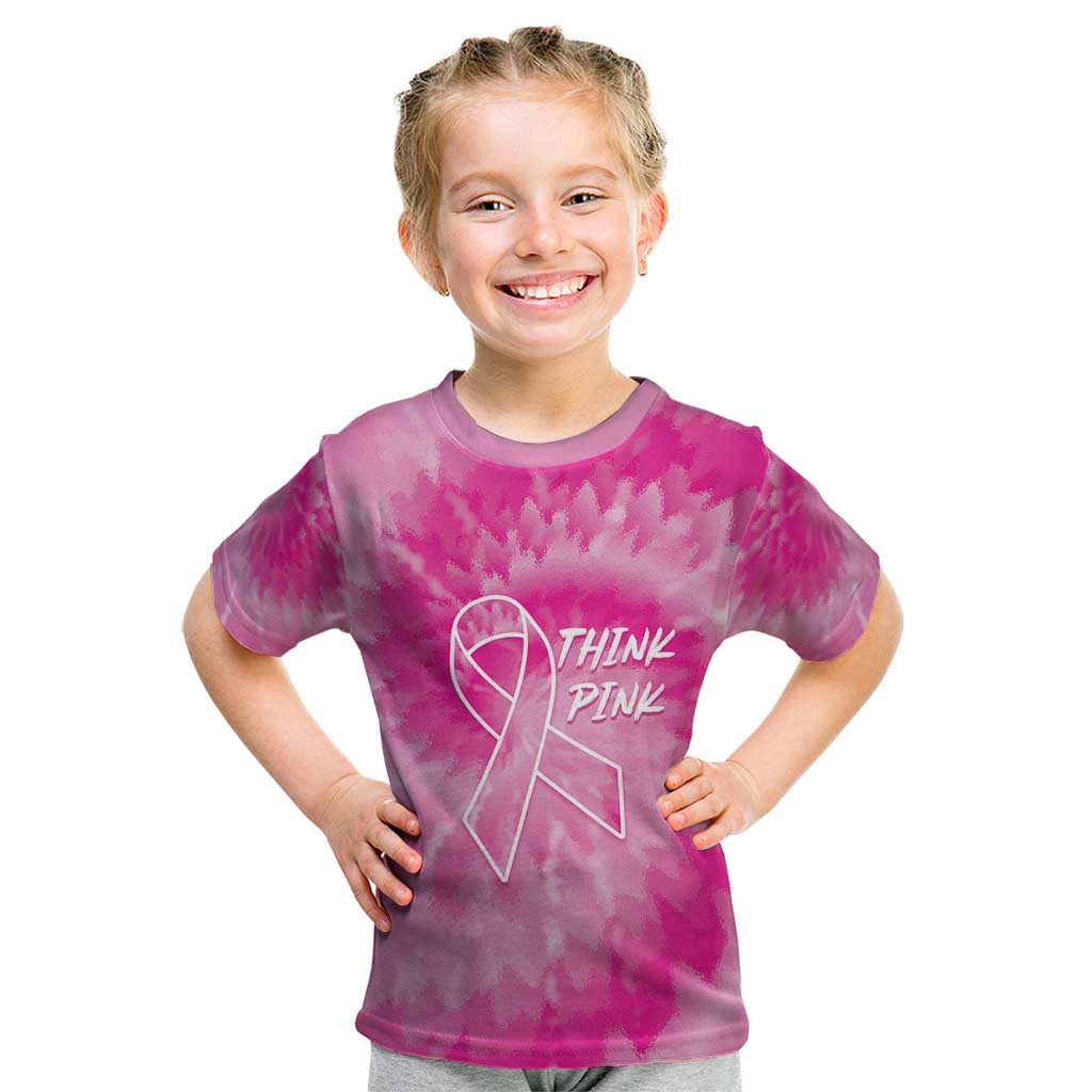 Personalized Breast Cancer Awareness Kid T Shirt Think Pink Tie Dye Ribbon - Wonder Print Shop