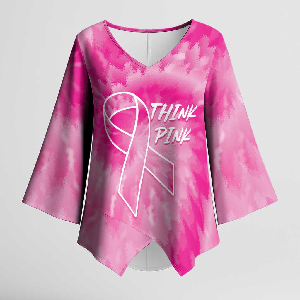 Breast Cancer Awareness Kimono Sleeve Blouse Think Pink Tie Dye Ribbon - Wonder Print Shop