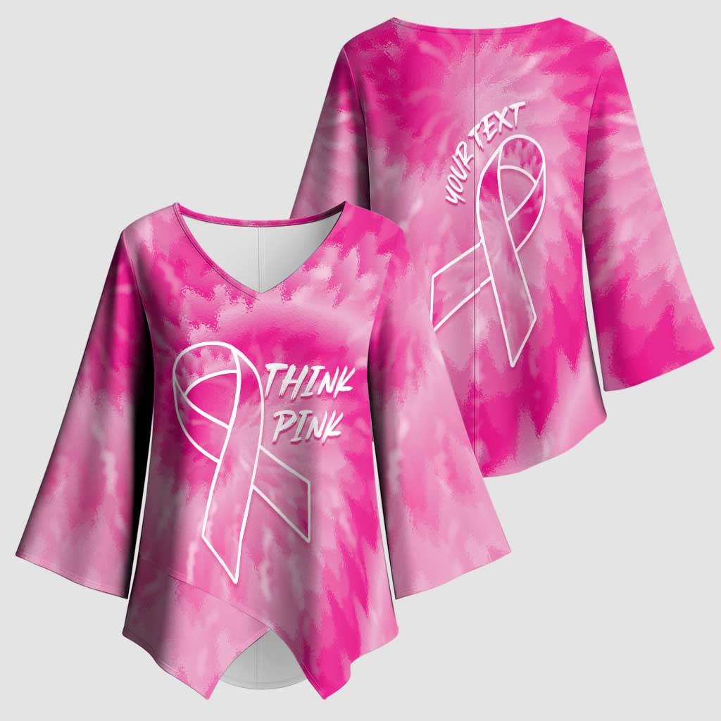 Breast Cancer Awareness Kimono Sleeve Blouse Think Pink Tie Dye Ribbon - Wonder Print Shop