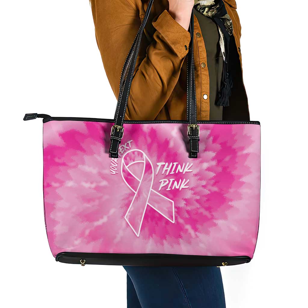 Personalized Breast Cancer Awareness Leather Tote Bag Think Pink Tie Dye Ribbon - Wonder Print Shop