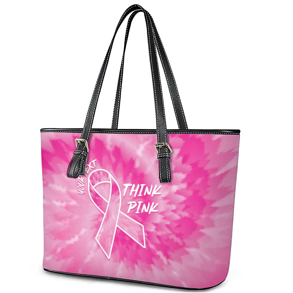 Personalized Breast Cancer Awareness Leather Tote Bag Think Pink Tie Dye Ribbon - Wonder Print Shop
