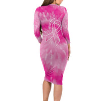 Personalized Breast Cancer Awareness Long Sleeve Bodycon Dress Think Pink Tie Dye Ribbon - Wonder Print Shop