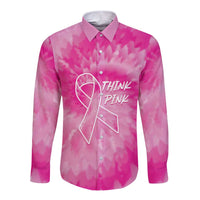 Personalized Breast Cancer Awareness Long Sleeve Button Shirt Think Pink Tie Dye Ribbon - Wonder Print Shop